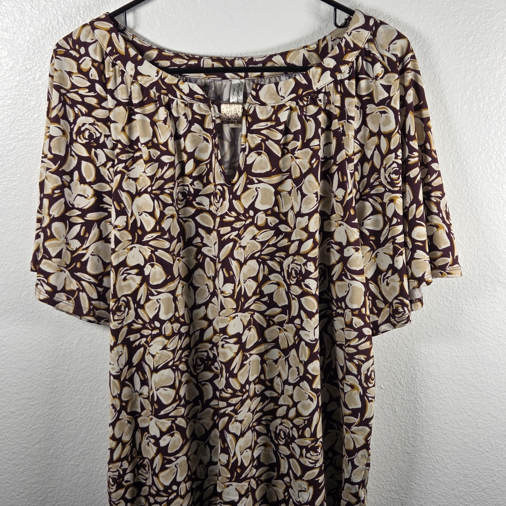 PerSeption Concept Brown And Cream Floral Print Women's Top